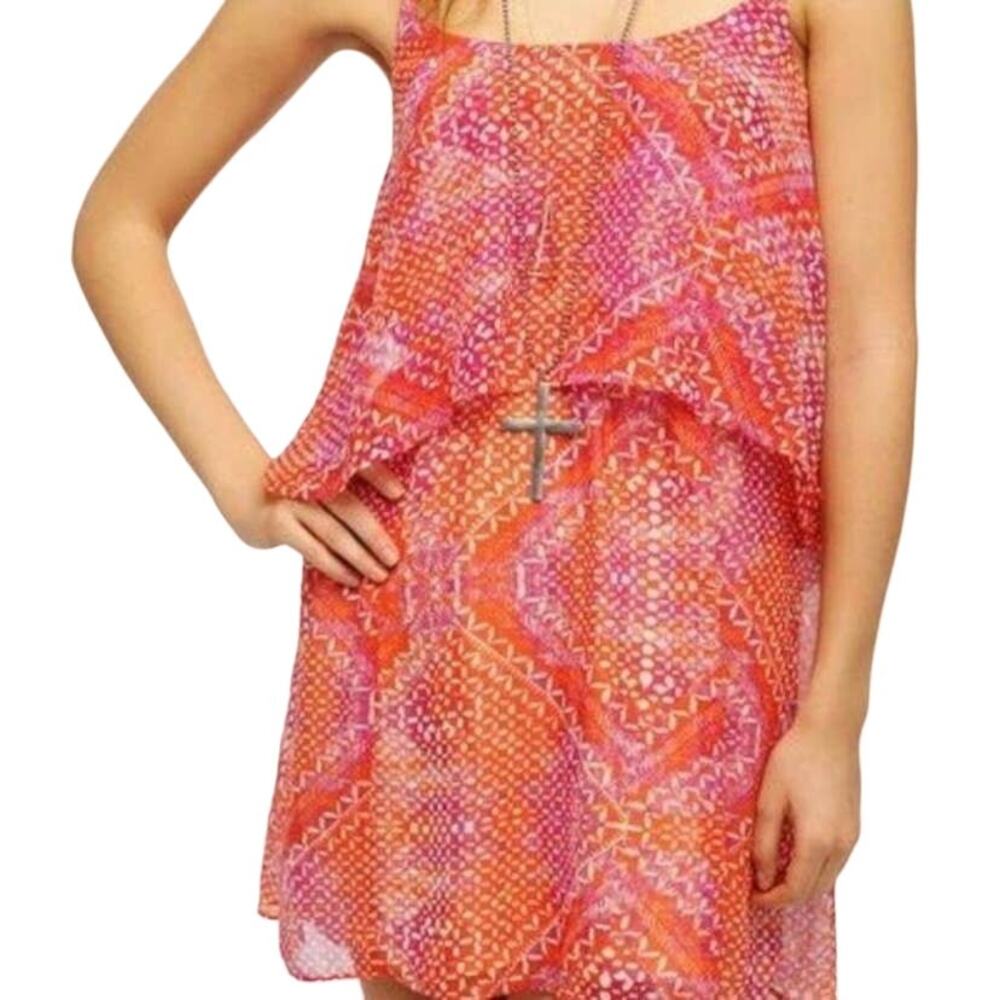 Urban Outfitters Ecote M Pink Orange Boho Flowy Chiffon Double Strap Mini Dress